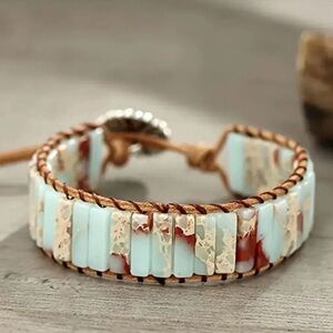 Rectilinear Shoushan Stone~ Agalmatolite Pagodite Marbled Bar Medallion Bracelet